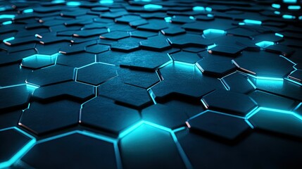 Fototapeta premium Futuristic digital hexagon pattern glowing with blue light, creating a complex abstract background