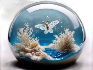 christmas decoration,landscape with snow globe,aquarium with fishes,wooden sailing boat,aquarium with fish