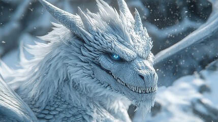 White Dragon in Snowy Landscape