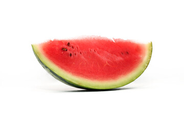 A watermelon cut in half with a single slice removed, isolated on a white background