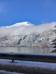 Skiing in austria holiday in mountains with snow