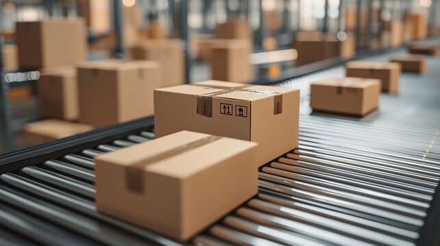 Conveyor belts with packages symbolize efficient micro-fulfillment processes in modern warehouses.
