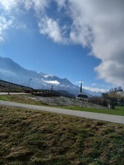 Skiing in austria holiday in mountains with snow