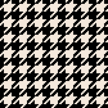 Black and white seamless abstract geometric houndstooth pixel pattern