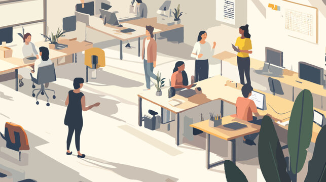 Diverse and Inclusive Workplace Collaboration in Modern Office Setting, Multicultural Team Discussing Projects, Working Together