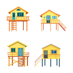 Summer hous on the beach front view. Isolated on white background.