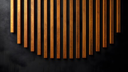 Obraz premium A sophisticated abstract design with wooden slats of varying depths against a dark background, capturing the essence of modern architectural texture