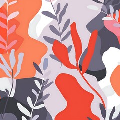 Naklejka premium A limited palette illustration featuring bright coral shapes juxtaposed with muted lavender and light gray, creating a dynamic and modern aesthetic. 8k UHD, suitable for high-quality printing 