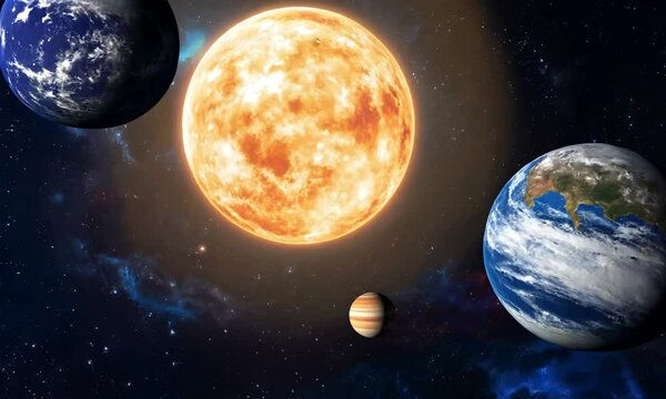  Solar system with sun and planets