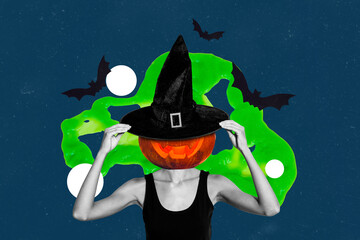 Composite trend artwork 3D sketch collage of happy halloween autumn holiday spooky season young...