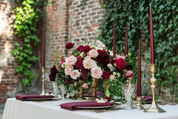 Elegant Outdoor Table Floral Arrangements and Candles for a Timeless Gathering