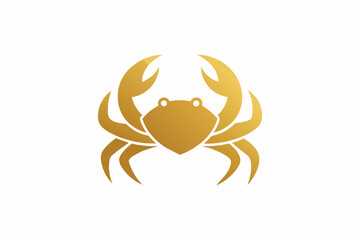 A gold crab logo vector art illustration, icon logo, featuring a modern stylish shape with an underline, set on a solid white background, vector illustration