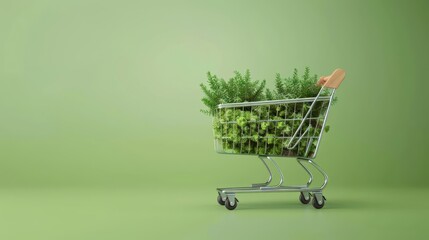 Sustainable shopping, eco-friendly retail practices, 3D illustration, green marketing concept, copy space,