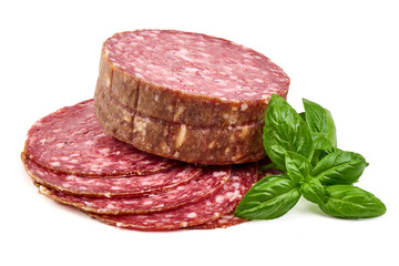 Smoked Milano Salami Sausage, isolated on white background.