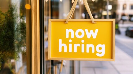 Now Hiring: A vibrant yellow "Now Hiring" sign beckons job seekers, signaling opportunity and growth for businesses. 