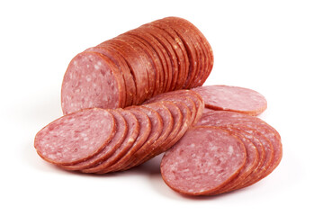 Pepperoni sausage, isolated on white background.