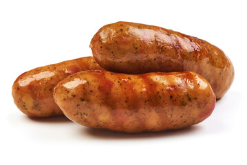 Grilled bavarian sausages, isolated on white background.