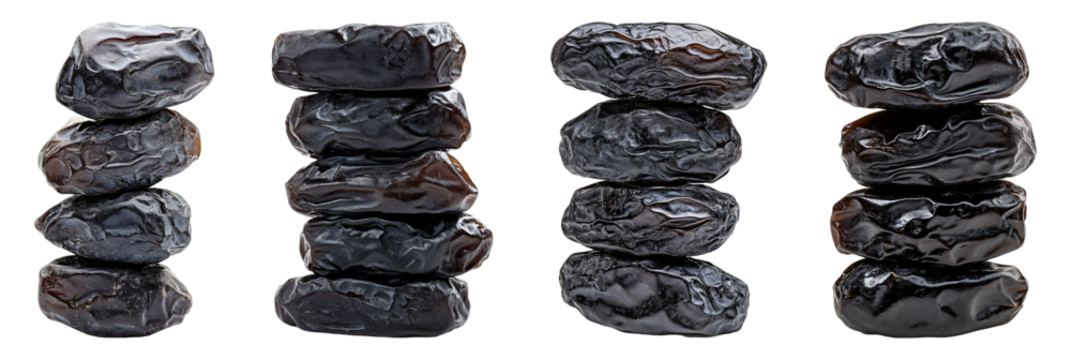 Dry dates on isolated transparent background, PNG set