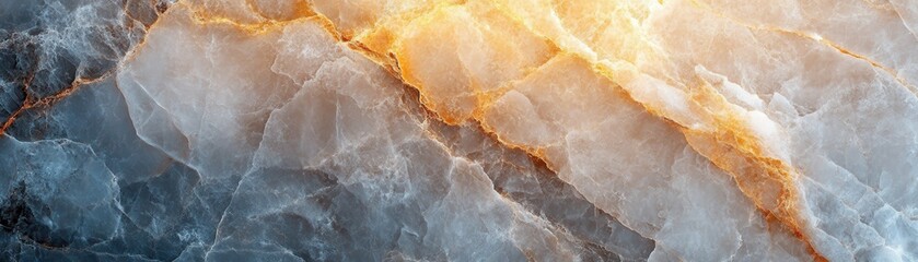 Abstract Close-Up of Natural Marble Stone with Golden Veins and Blue Hues