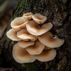 Close-up of Mushrooms Growing at a Tree Base
