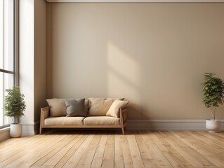 Minimalist Living Room with Beige Couch and Wooden Floor