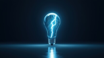 A glowing light bulb with electric sparks symbolizes innovation and creativity. bright blue lightning inside evokes sense of energy and inspiration. 