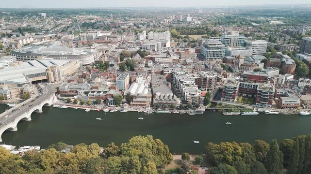 Aerial of Kingston upon Thames in the London suburb, UK