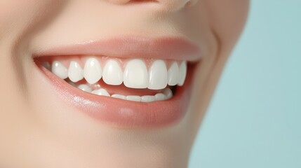 Fototapeta premium A bright smile with perfect white teeth conveys happiness and confidence. subjects joyful expression enhances overall appeal of image. 