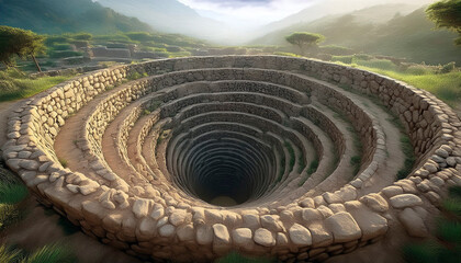 Ancient spiral water wells were used to raise the water level by wind pressure.