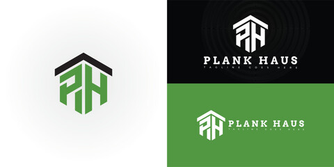 Modern hexagon initial letter PH or HP in green color isolated on multiple background colors. The logo is suitable for furniture construction logo design inspiration templates.