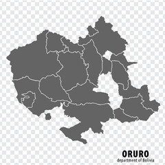 Obraz premium Blank map Oruro Department of Bolivia. High quality map Department of Oruro with districts on transparent background for your web site design, logo, app, UI. Plurinational State of Bolivia. EPS10