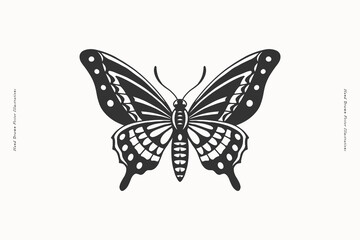 A detailed black and white vector illustration of a butterfly with intricate wing patterns. Ideal for nature-themed designs, tattoos, and artistic projects.