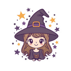 cartoon halloween witch with hat