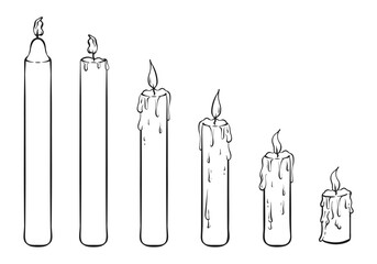 Doodle line art vector illustration of Candle. Candle for Halloween event. Candle illustration. Halloween theme illustration
