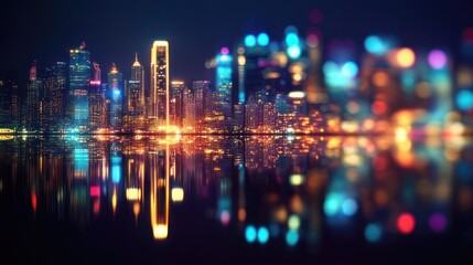 Obraz premium Night City Skyline Reflection