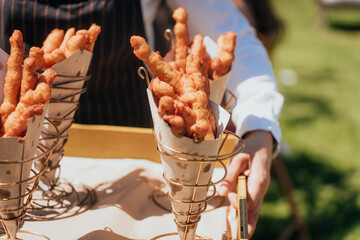 Unique wedding reception with fried snack cones