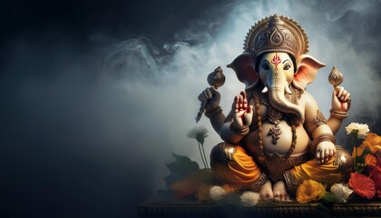 Faith of Lord Ganesha the elephant headed god adorned with flowers