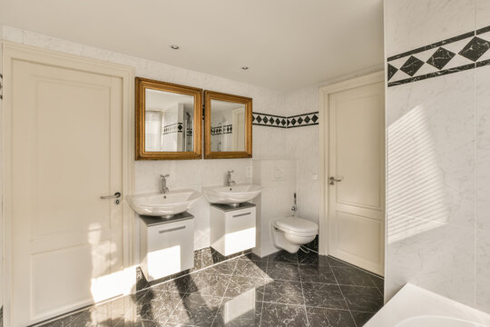 Modern double vanity bathroom with marble design