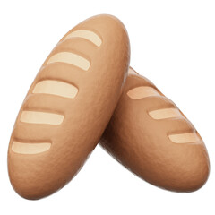 French Bread 3D Rendering Icon Isolated Transparent Background	