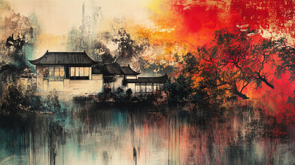 oil painting of traditional building