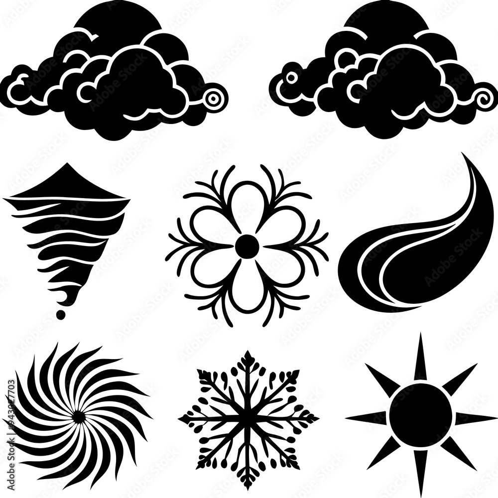 Sticker set of black and white flowers 8