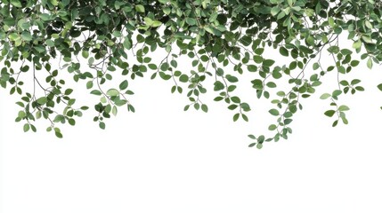 Fresh green foliage hanging white background