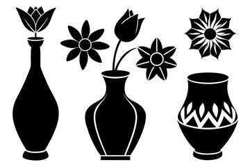Set Of Modern flower vase Silhouettes, Vector illustration simple design silhouette