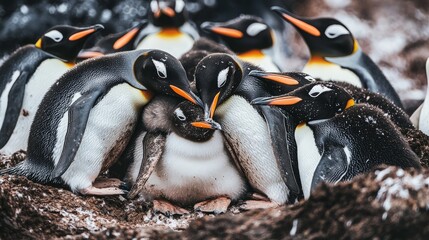Group Of Penguins Huddling For Warmth