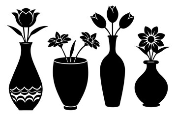 Set Of Modern flower vase Silhouettes, Vector illustration simple design silhouette