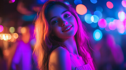 Fototapeta premium Young girl dancing at a disco in a nightclub 