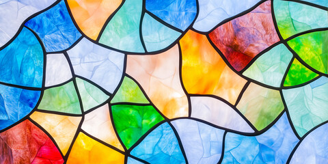 Fototapeta premium Vibrant stained glass window with an abstract pattern of multicolored geometric shapes, mosaic effect