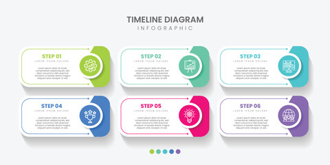 Timeline infographic template. 6 Step timeline journey, calendar Flat simple infographics design template.