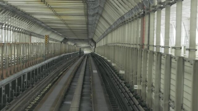 Tokyo, Japan -August 27, 2024: Rail of Yurikamome Line, automated guideway transit service in Tokyo, Japan
