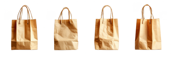 Paper shopping bags with handles eco-friendly and reusable packaging transparent background